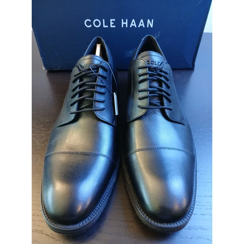 Cole Haan Mens ME Cap Oxford Black Waterproof Leather Dress Shoes C34136 Size 10